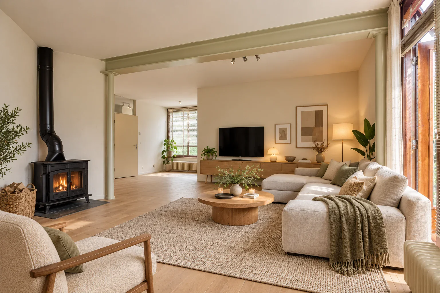 AI-visualisatie van een mogelijke moderne woonkamer